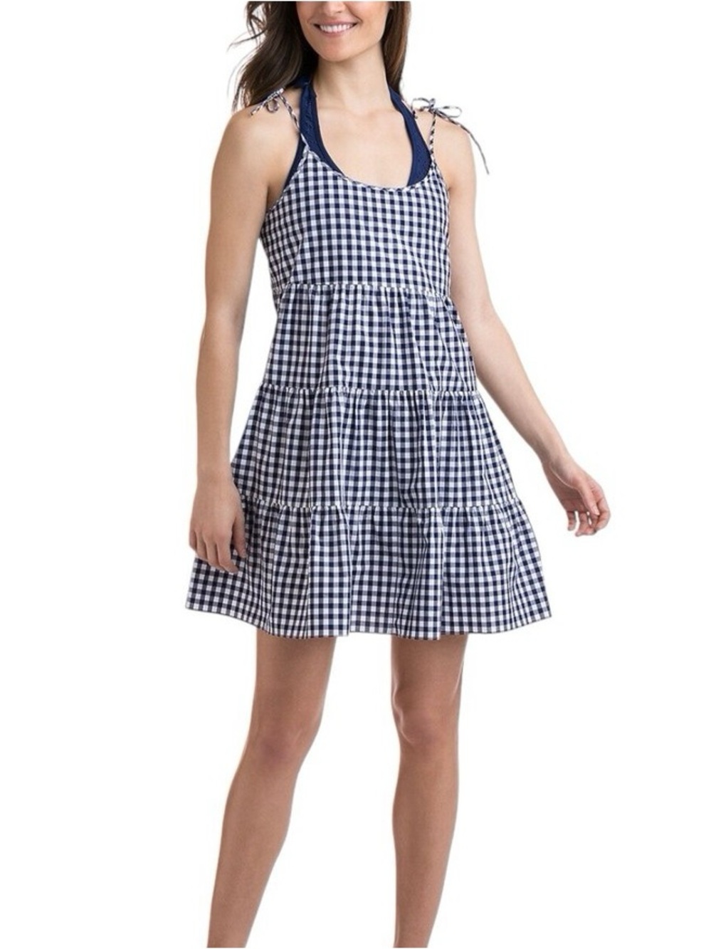 Vineyard Vines Blue and Navy tiered mini babydoll gingham dress